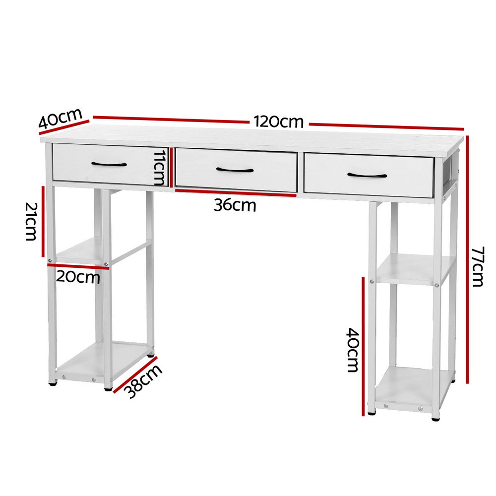 Artiss Computer Desk Drawer Shelves Study Table 120CM White MET-DESK-CD120-WH