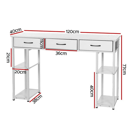 Artiss Computer Desk Drawer Shelves Study Table 120CM White MET-DESK-CD120-WH