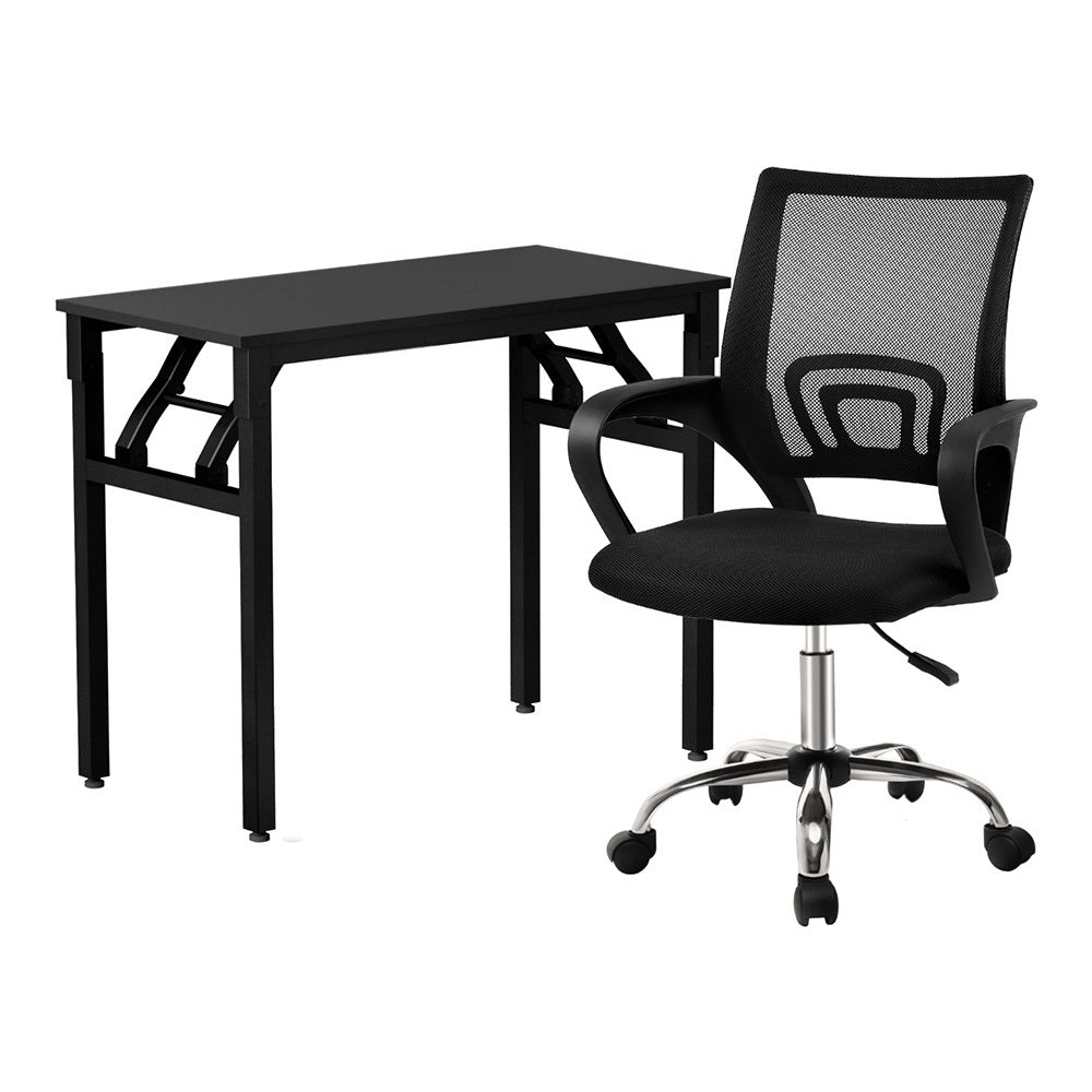 Artiss Computer Desk Mesh Office Chair Set Foldable Home Study Table Black MET-DESK-FD-80-2004-BK