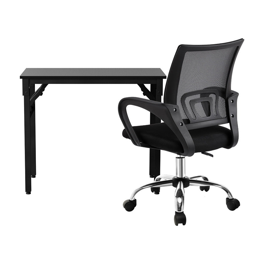 Artiss Computer Desk Mesh Office Chair Set Foldable Home Study Table Black MET-DESK-FD-80-2004-BK