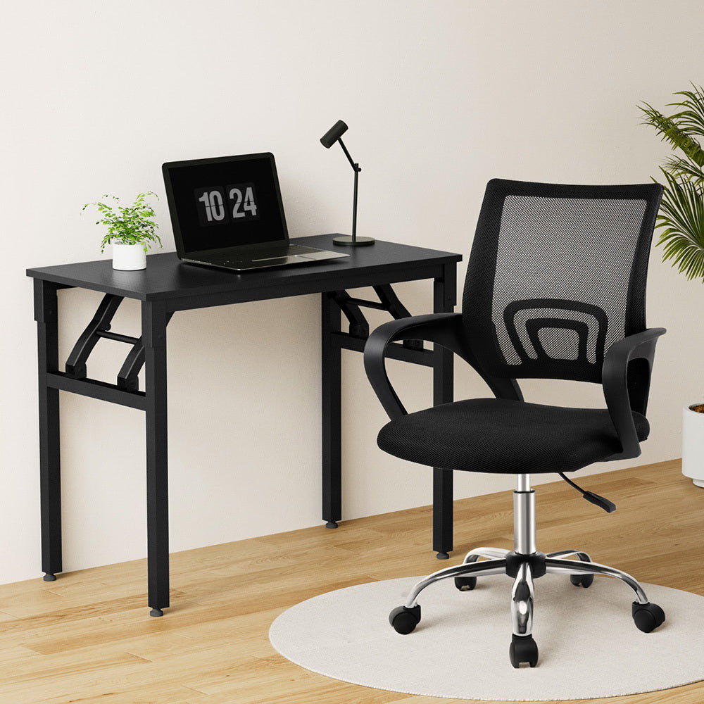 Artiss Computer Desk Mesh Office Chair Set Foldable Home Study Table Black MET-DESK-FD-80-2004-BK