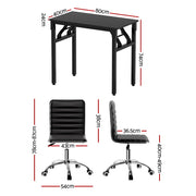 Artiss Computer Desk Office Chair PU Leather Set Foldable Home Study Table Black MET-DESK-FD-80-REPL-BK