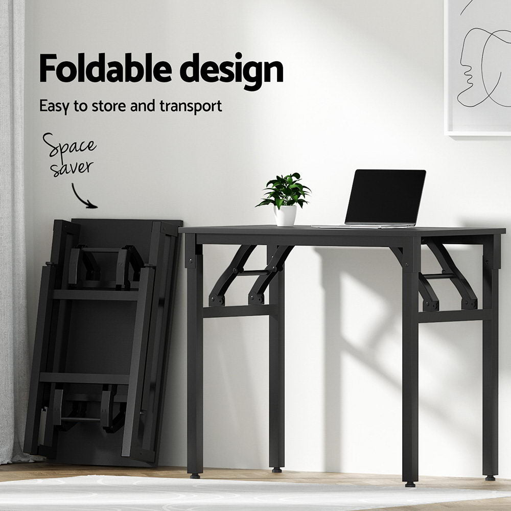 Artiss Computer Desk Office Chair PU Leather Set Foldable Home Study Table Black MET-DESK-FD-80-REPL-BK