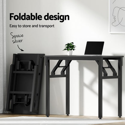 Artiss Computer Desk Office Chair PU Leather Set Foldable Home Study Table Black MET-DESK-FD-80-REPL-BK