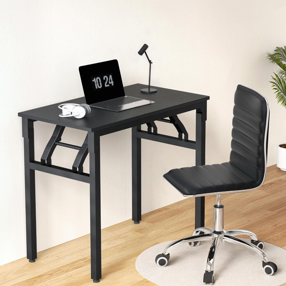Artiss Computer Desk Office Chair PU Leather Set Foldable Home Study Table Black MET-DESK-FD-80-REPL-BK