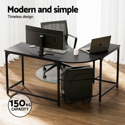 Artiss Computer Desk L-Shape CPU Stand Black 147CM MET-DESK-L-003-BK