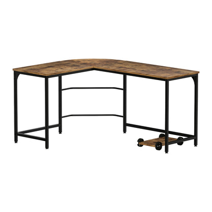Artiss Computer Desk L-Shape CPU Stand Brown 147CM MET-DESK-L-003-BR