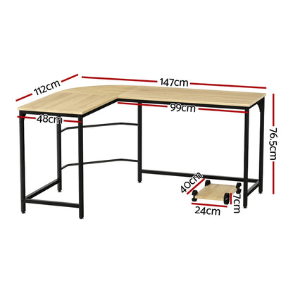 Artiss Computer Desk L-Shape CPU Stand Oak 147CM MET-DESK-L-003-OAK