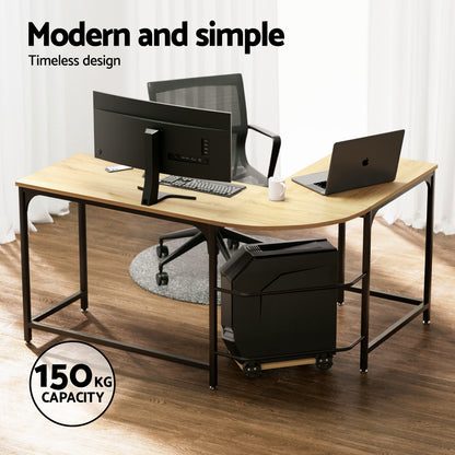 Artiss Computer Desk L-Shape CPU Stand Oak 147CM MET-DESK-L-003-OAK