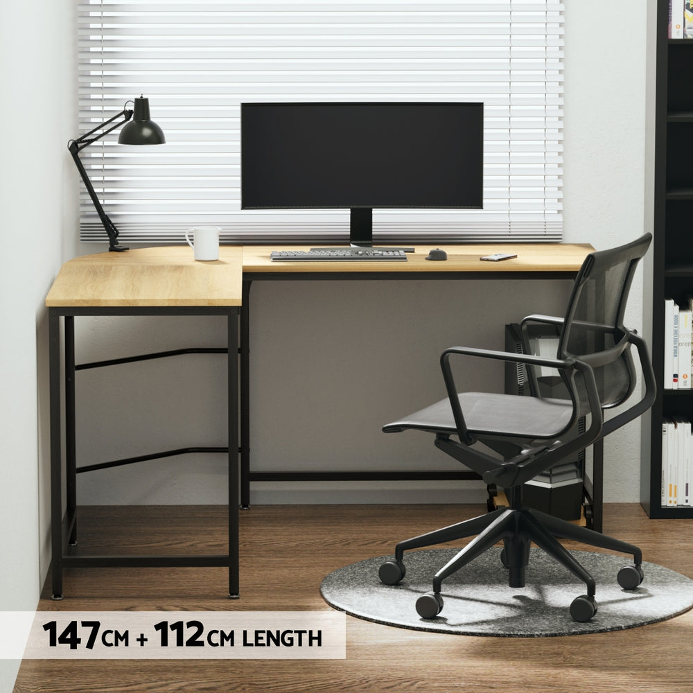 Artiss Computer Desk L-Shape CPU Stand Oak 147CM MET-DESK-L-003-OAK