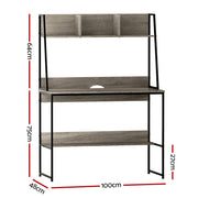 Artiss Computer Desk Bookshelf Storage Grey 100CM MET-DESK-LC-100-GY