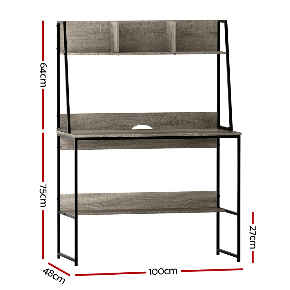 Artiss Computer Desk Bookshelf Storage Grey 100CM MET-DESK-LC-100-GY