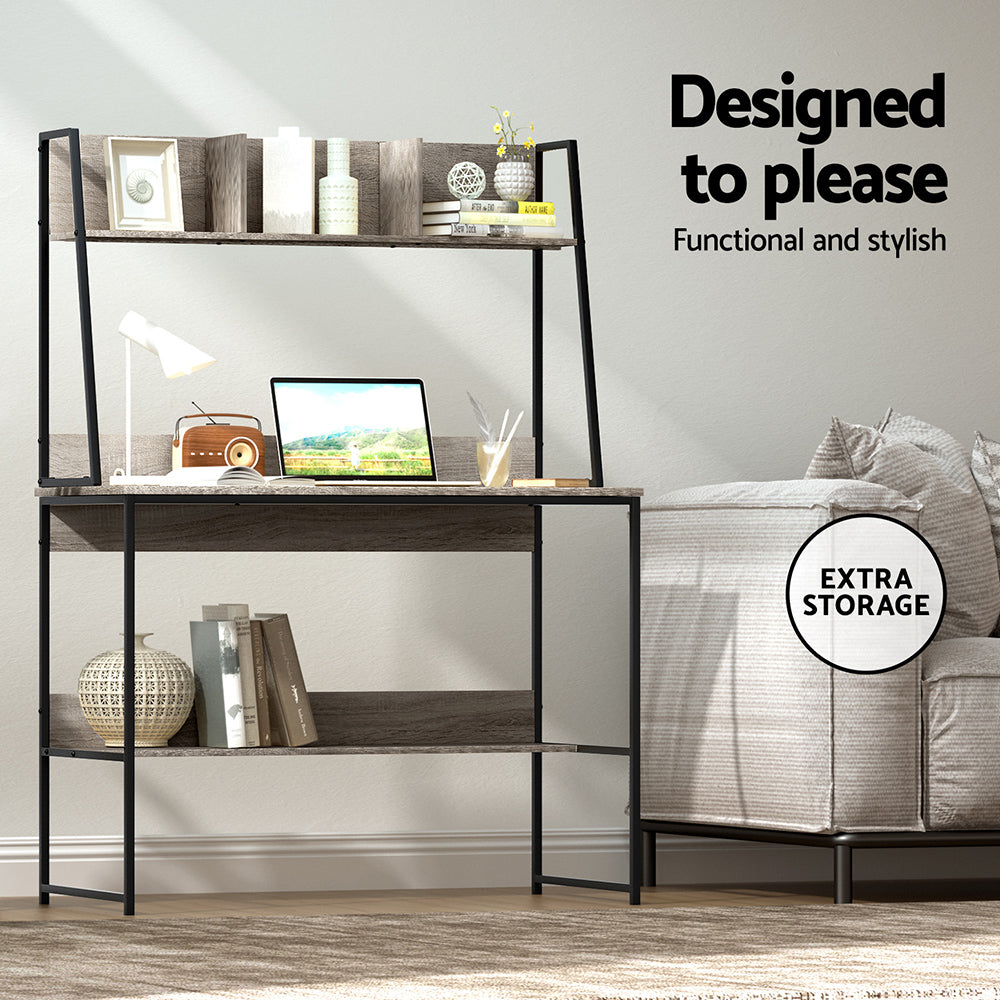 Artiss Computer Desk Bookshelf Storage Grey 100CM MET-DESK-LC-100-GY