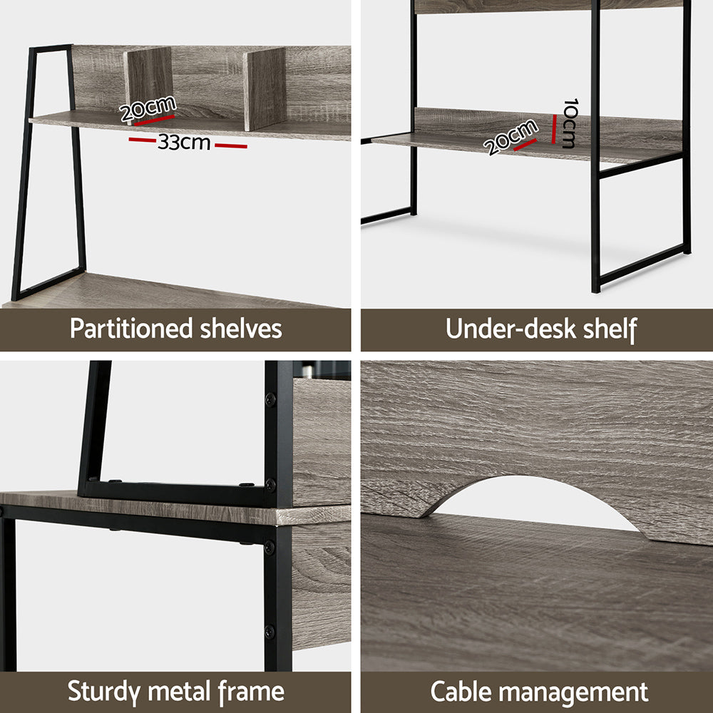 Artiss Computer Desk Bookshelf Storage Grey 100CM MET-DESK-LC-100-GY