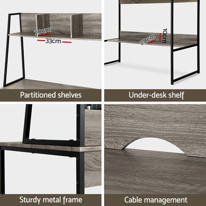 Artiss Computer Desk Bookshelf Storage Grey 100CM MET-DESK-LC-100-GY