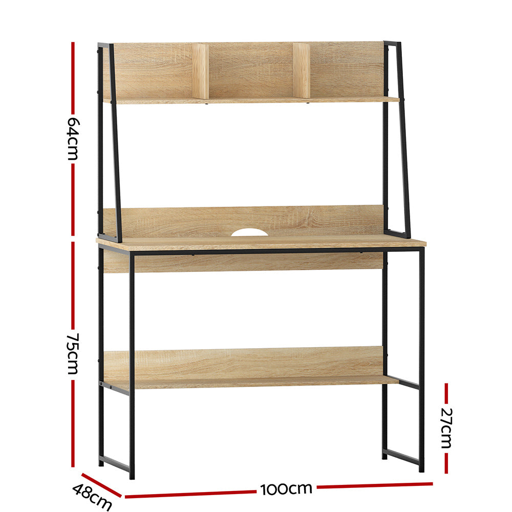 Artiss Computer Desk Bookshelf Storage 100CM Oak MET-DESK-LC-100-OAK