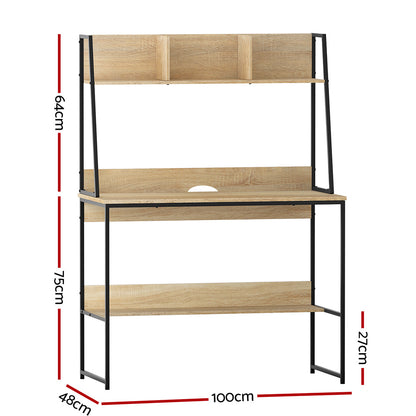 Artiss Computer Desk Bookshelf Storage 100CM Oak MET-DESK-LC-100-OAK