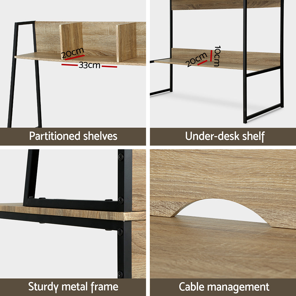 Artiss Computer Desk Bookshelf Storage 100CM Oak MET-DESK-LC-100-OAK