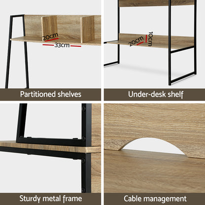 Artiss Computer Desk Bookshelf Storage 100CM Oak MET-DESK-LC-100-OAK
