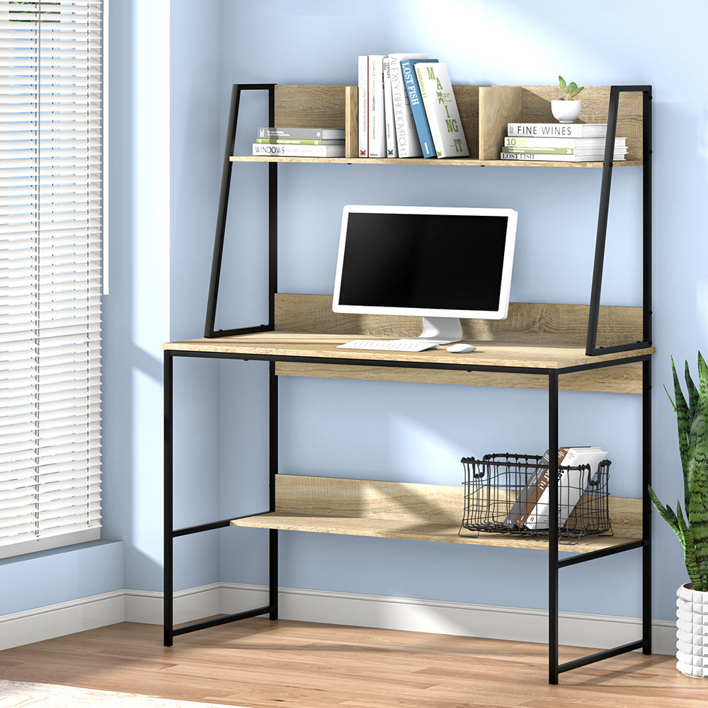 Artiss Computer Desk Bookshelf Storage 100CM Oak MET-DESK-LC-100-OAK