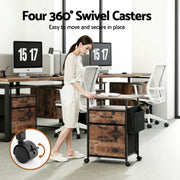 Artiss 2 Fabric Drawer File Cabinet Printer Stand Rolling File Cabinet with Side Bag MET-FC-25155-RB