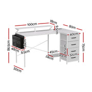 Artiss 140cm L Shaped Gaming Desk Computer Desk with LED Lights & Power Outlets MET-FC-25218-WH