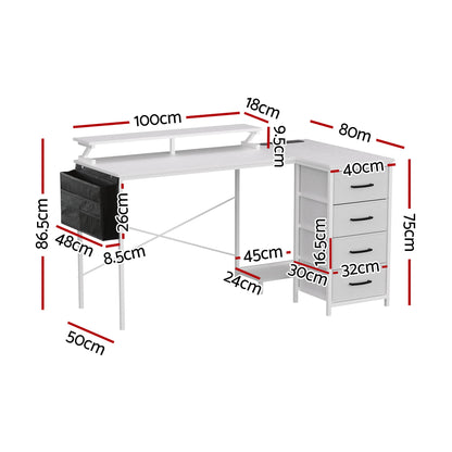Artiss 140cm L Shaped Gaming Desk Computer Desk with LED Lights & Power Outlets MET-FC-25218-WH