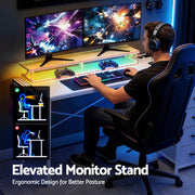 Artiss 140cm L Shaped Gaming Desk Computer Desk with LED Lights & Power Outlets MET-FC-25218-WH