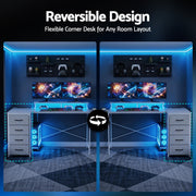 Artiss 140cm L Shaped Gaming Desk Computer Desk with LED Lights & Power Outlets MET-FC-25218-WH