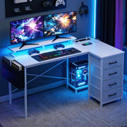 Artiss 140cm L Shaped Gaming Desk Computer Desk with LED Lights & Power Outlets MET-FC-25218-WH