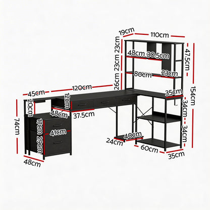 Artiss 200cm L Shaped Gaming Desk Computer Desk with LED Lights & Power Outlets MET-FC-25219-BK-AB