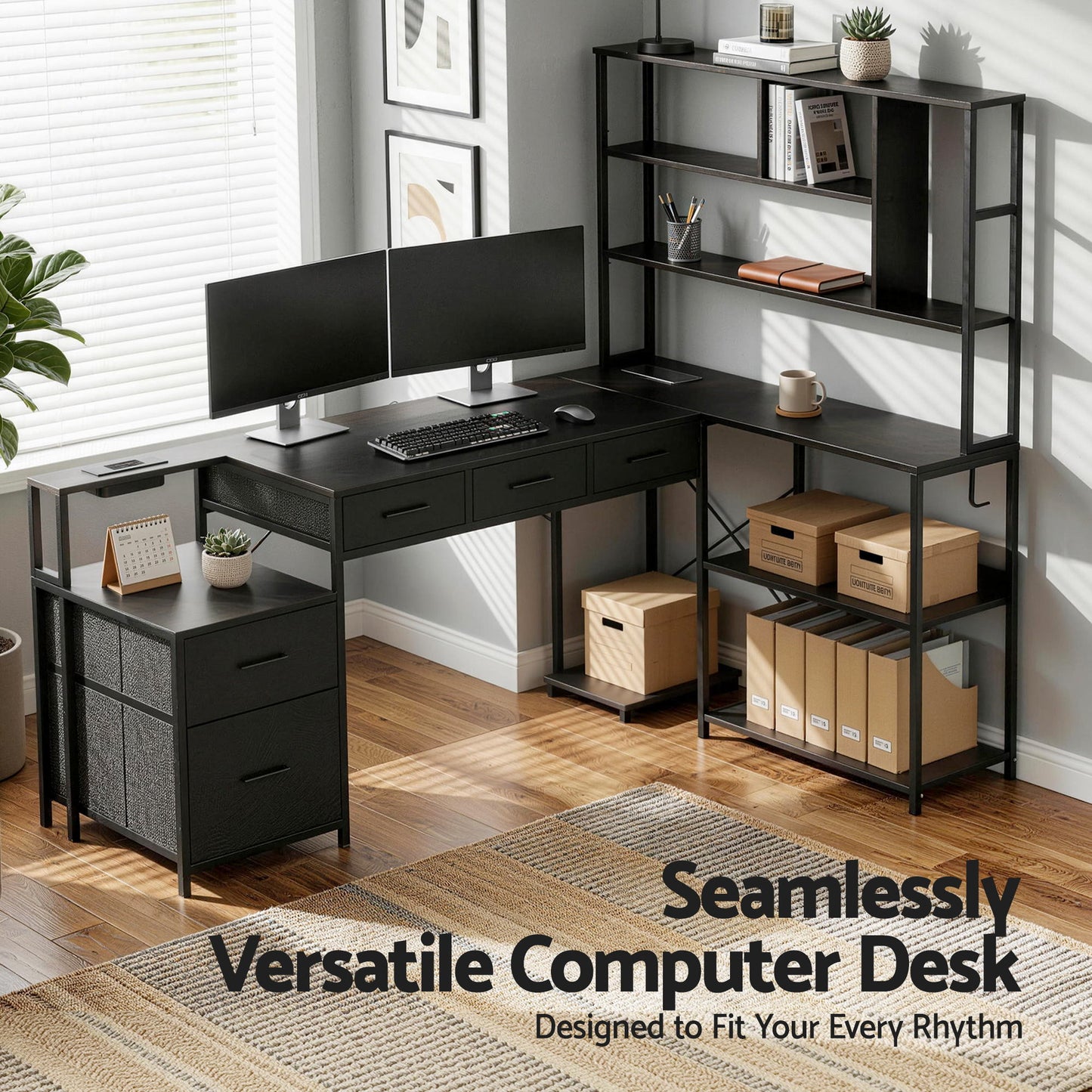 Artiss 200cm L Shaped Gaming Desk Computer Desk with LED Lights & Power Outlets MET-FC-25219-BK-AB