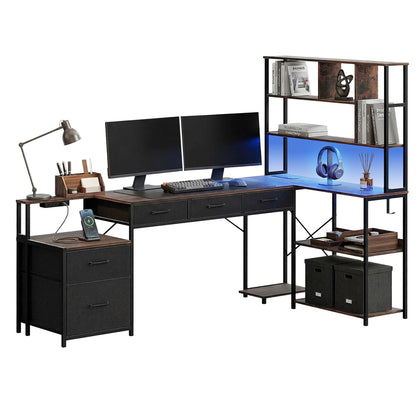 Artiss 200cm L Shaped Gaming Desk Computer Desk with LED Lights & Power Outlets MET-FC-25219-RB-AB