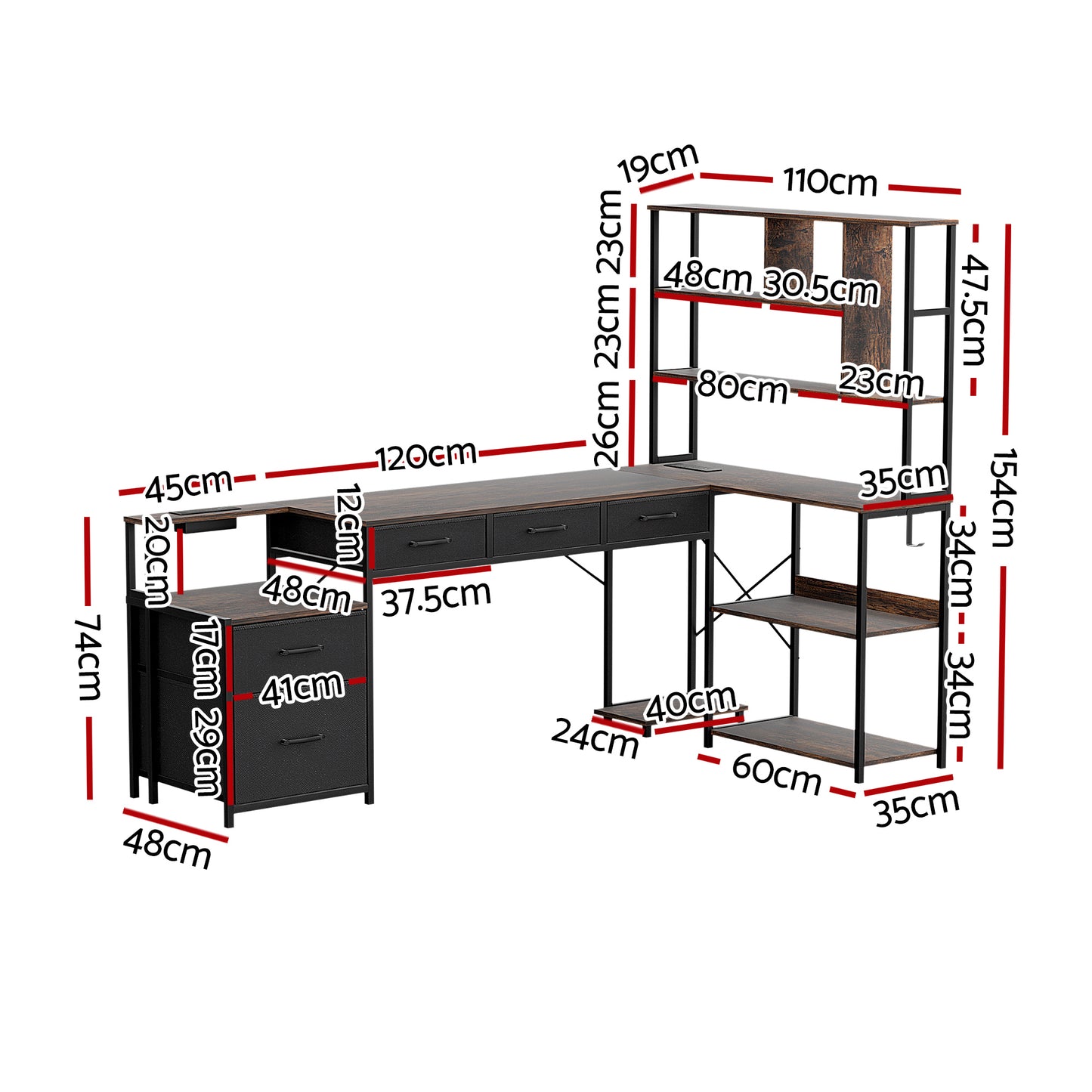 Artiss 200cm L Shaped Gaming Desk Computer Desk with LED Lights & Power Outlets MET-FC-25219-RB-AB