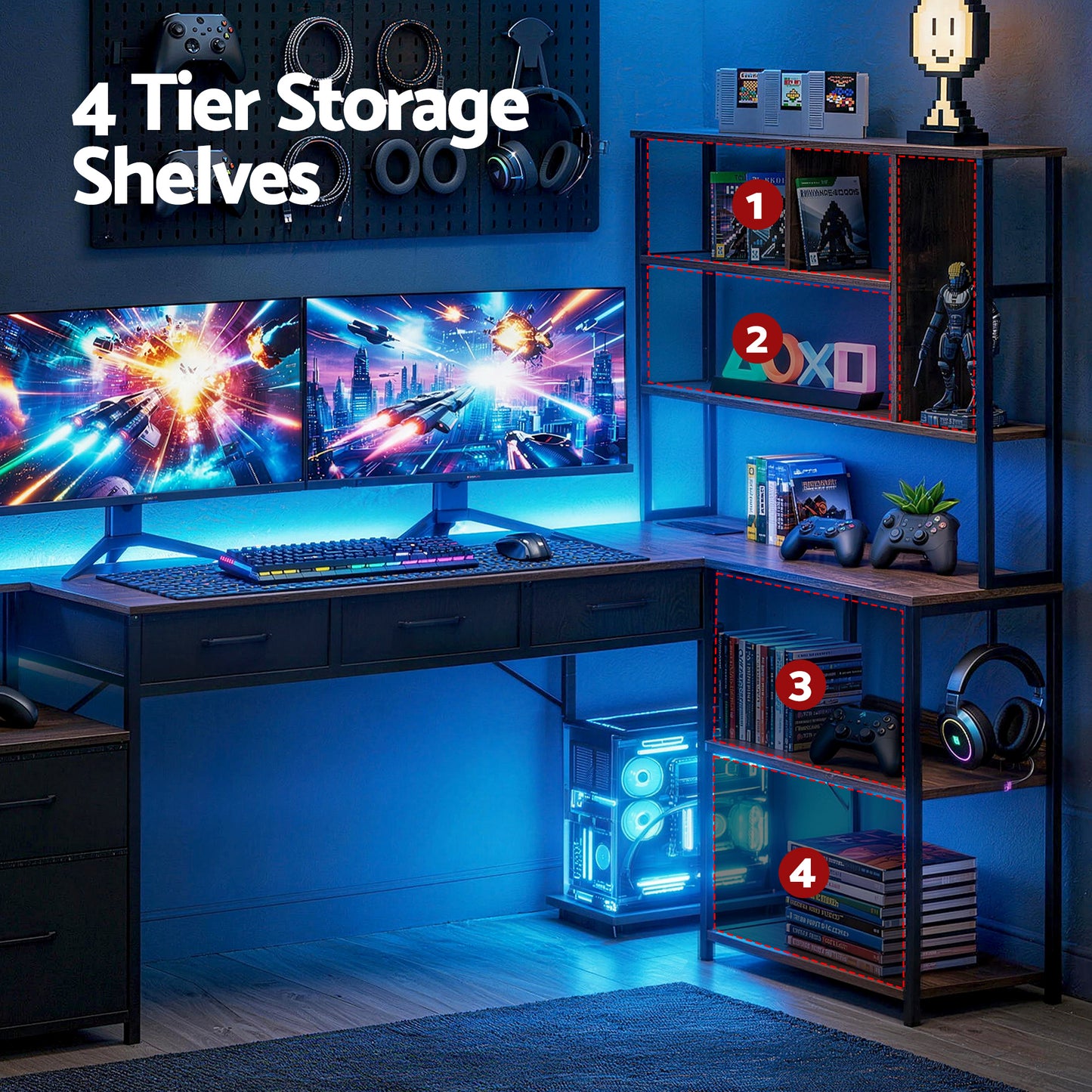 Artiss 200cm L Shaped Gaming Desk Computer Desk with LED Lights & Power Outlets MET-FC-25219-RB-AB