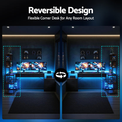 Artiss 200cm L Shaped Gaming Desk Computer Desk with LED Lights & Power Outlets MET-FC-25219-RB-AB