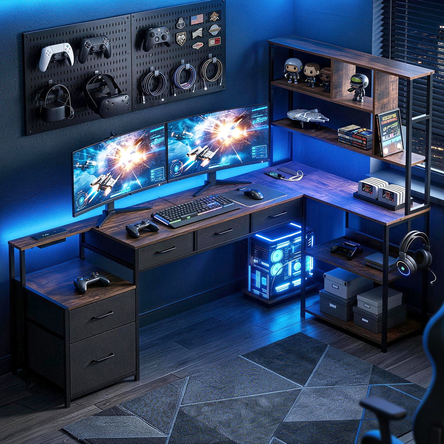 Artiss 200cm L Shaped Gaming Desk Computer Desk with LED Lights & Power Outlets MET-FC-25219-RB-AB