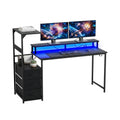 Artiss 145cm L Shaped Gaming Desk Computer Desk with LED Lights & Power Outlets MET-FC-25220-BK