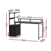 Artiss 145cm L Shaped Gaming Desk Computer Desk with LED Lights & Power Outlets MET-FC-25220-BK