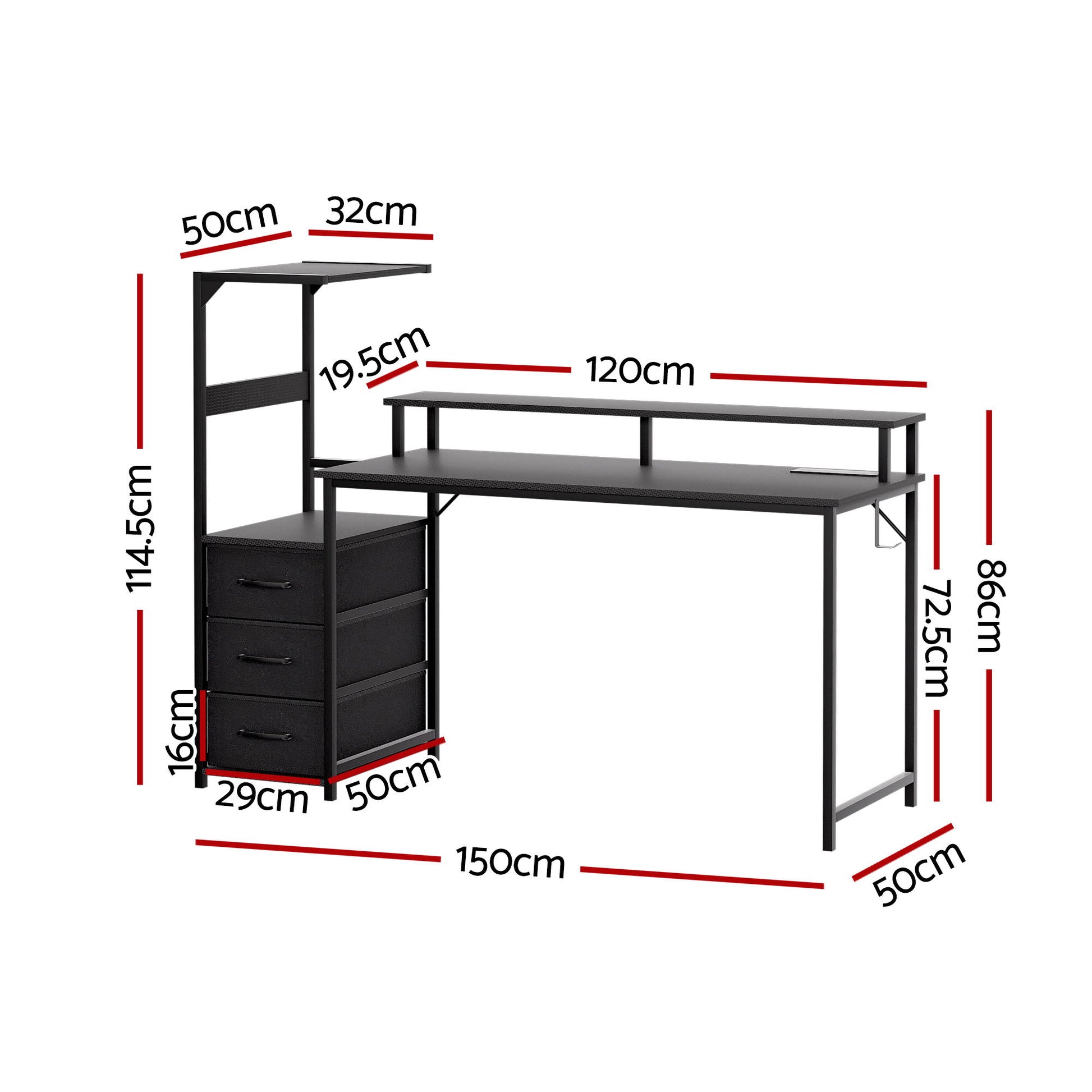 Artiss 145cm L Shaped Gaming Desk Computer Desk with LED Lights & Power Outlets MET-FC-25220-BK
