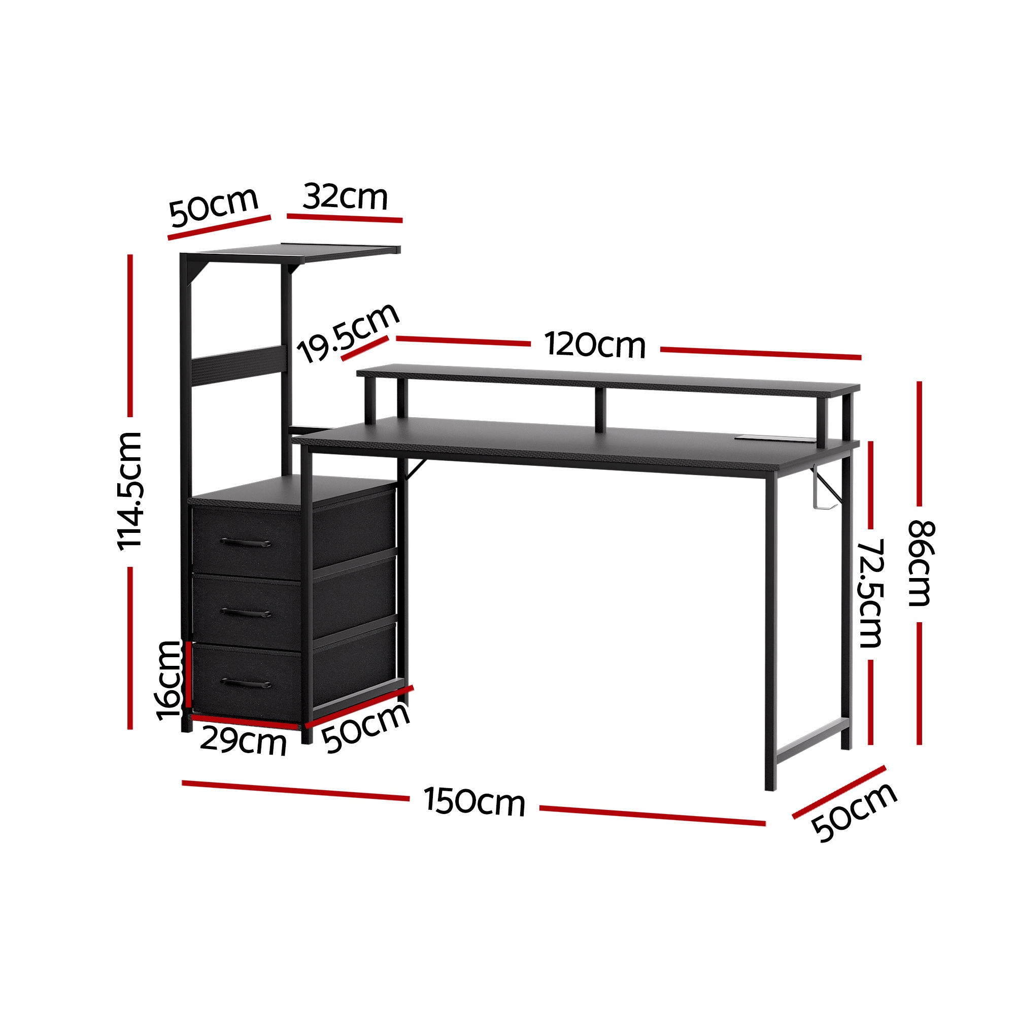 Artiss 145cm L Shaped Gaming Desk Computer Desk with LED Lights & Power Outlets MET-FC-25220-BK