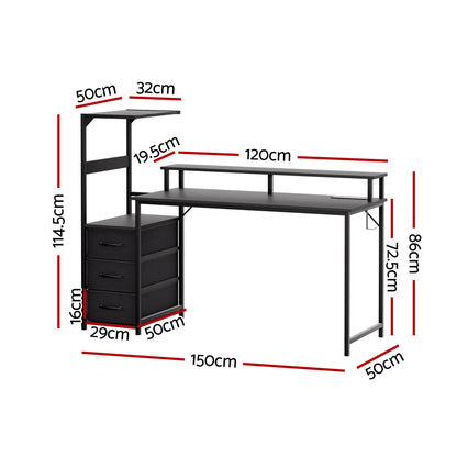Artiss 145cm L Shaped Gaming Desk Computer Desk with LED Lights & Power Outlets MET-FC-25220-BK