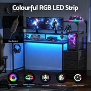 Artiss 145cm L Shaped Gaming Desk Computer Desk with LED Lights & Power Outlets MET-FC-25220-BK