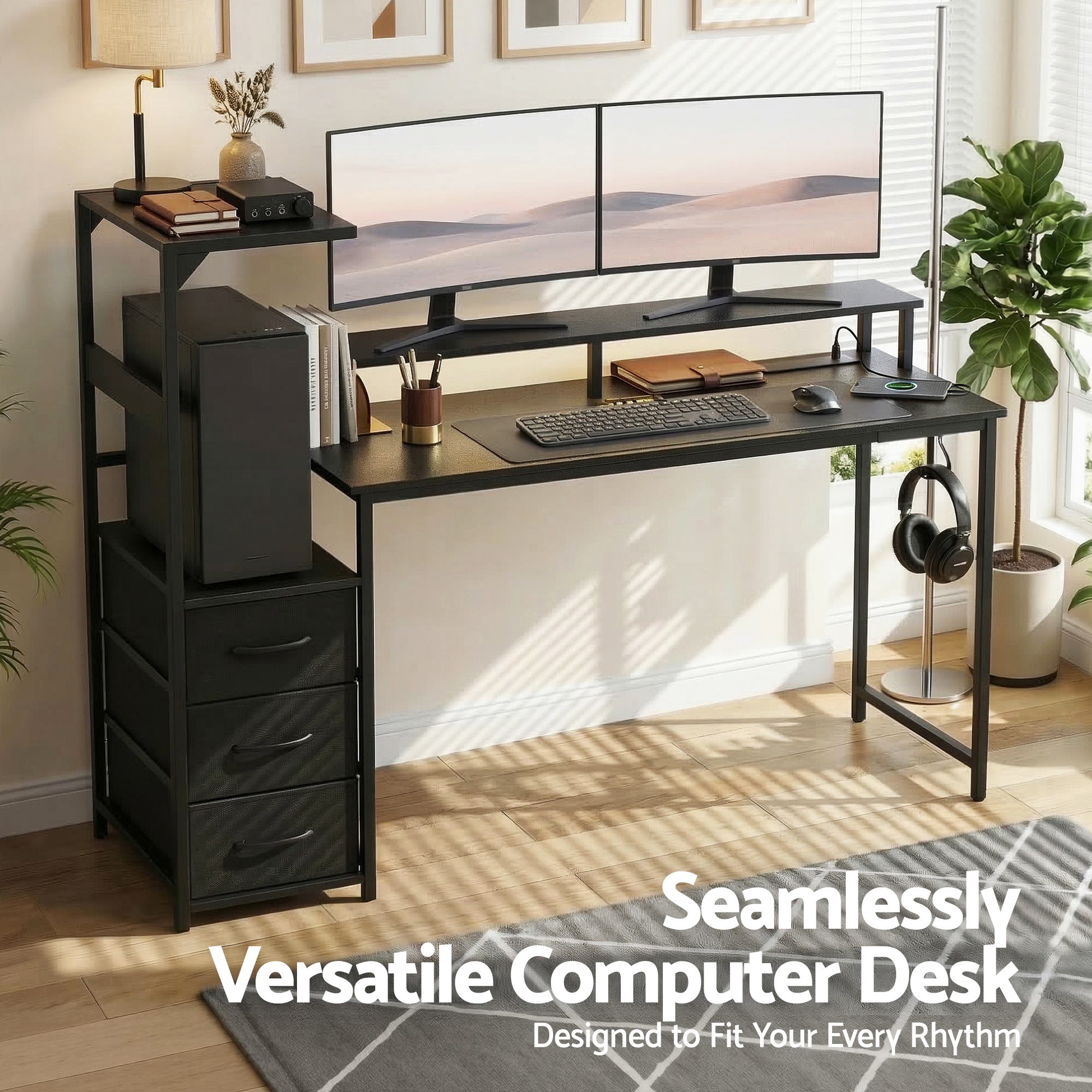 Artiss 145cm L Shaped Gaming Desk Computer Desk with LED Lights & Power Outlets MET-FC-25220-BK