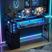 Artiss 145cm L Shaped Gaming Desk Computer Desk with LED Lights & Power Outlets MET-FC-25220-BK