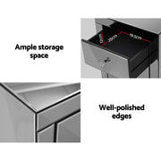 Artiss Bedside Table 3 Drawers Mirrored Glass - QUENN Grey MF-BT-6464-GY