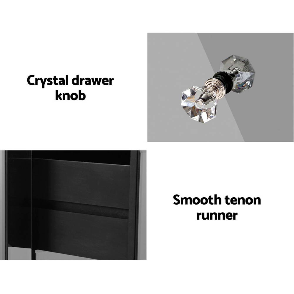 Artiss Bedside Table 3 Drawers Mirrored Glass - QUENN Grey MF-BT-6464-GY