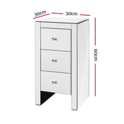 Artiss Bedside Table 3 Drawers Mirrored - QUENN Silver MF-BT-6464-SR
