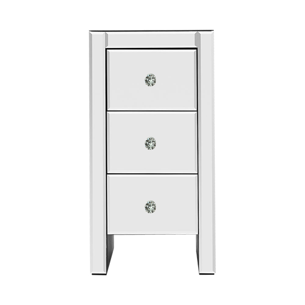 Artiss Bedside Table 3 Drawers Mirrored - QUENN Silver MF-BT-6464-SR