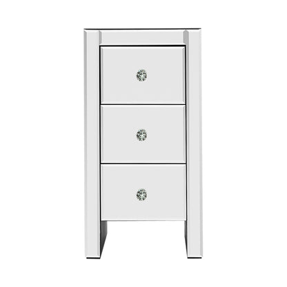 Artiss Bedside Table 3 Drawers Mirrored - QUENN Silver MF-BT-6464-SR